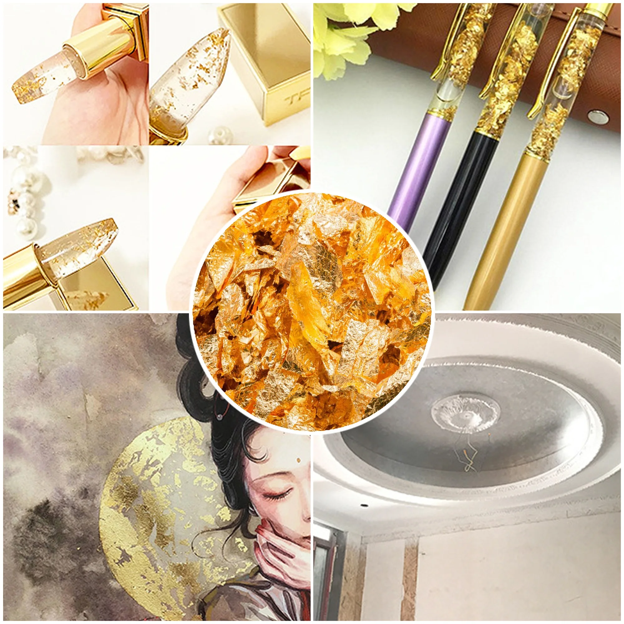 Wholesale Metallic Foil Flakes 15 Gram Imitation Gold Foil Flakes Metallic Leaf for Nails Painting Crafts Slime