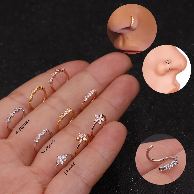 Fashion Flower CZ Hoop Cartilage Helix Tragus Earring Nose Hoop Ring Ear And Nose Piercing Jewelry