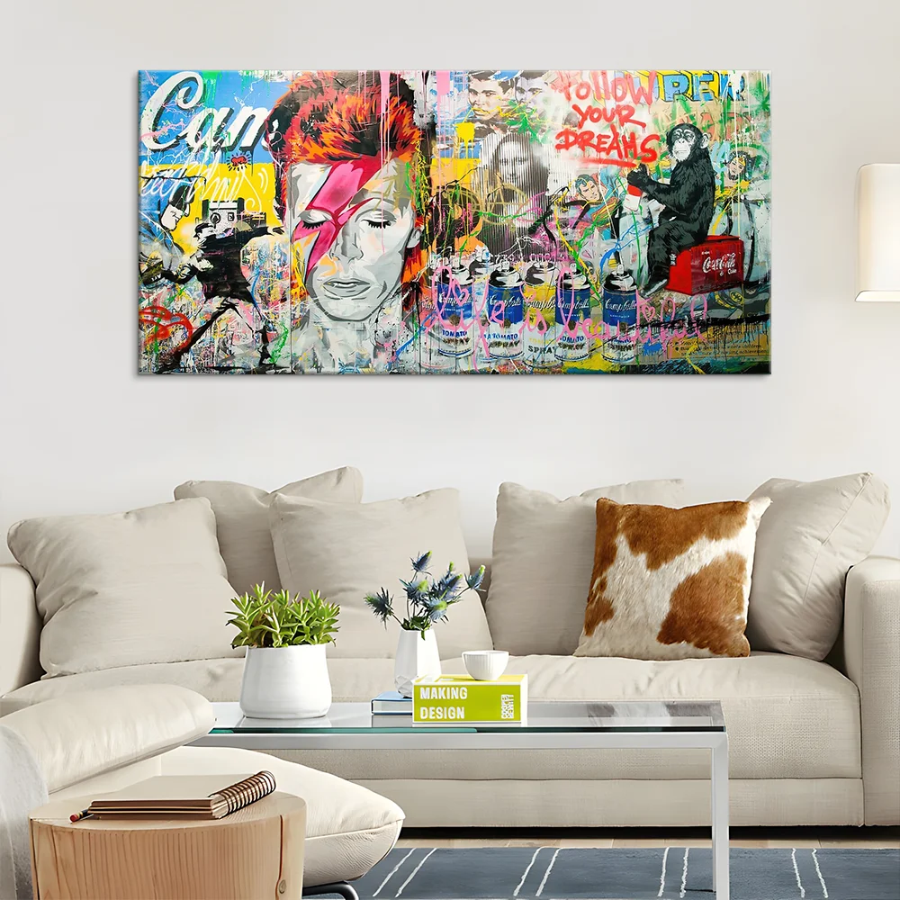 Banksy Canvas Wall Art Gorilla Street Graffiti Art Large Canvas Prints for Living Room Bedroom Home Decorations Modern