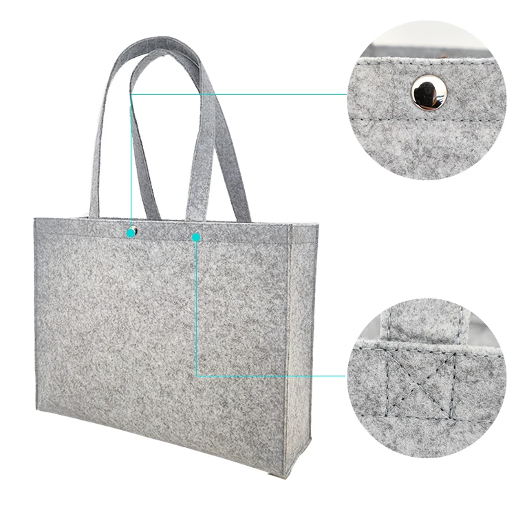 100% RPET Felt Tote Bag Felt  Hand Carry Bag For Shopping metal bottom shopper