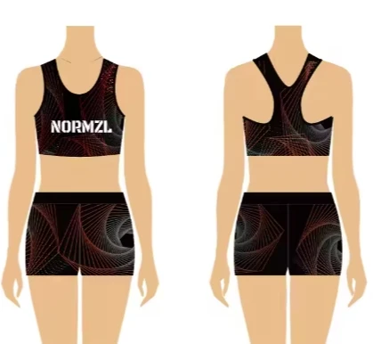 high quality Cheerleading Athletic Custom Made Sublimation Sports Bra and short sets