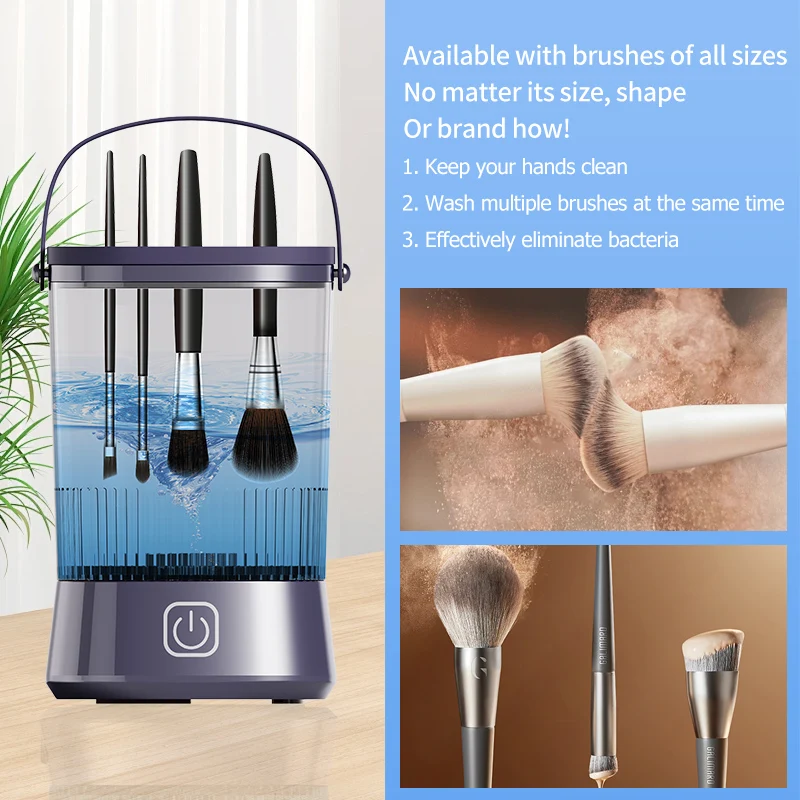 Wireless portable rechargeable automatic cosmetic makeup brush cleaner dryer machine with silicone cap home use