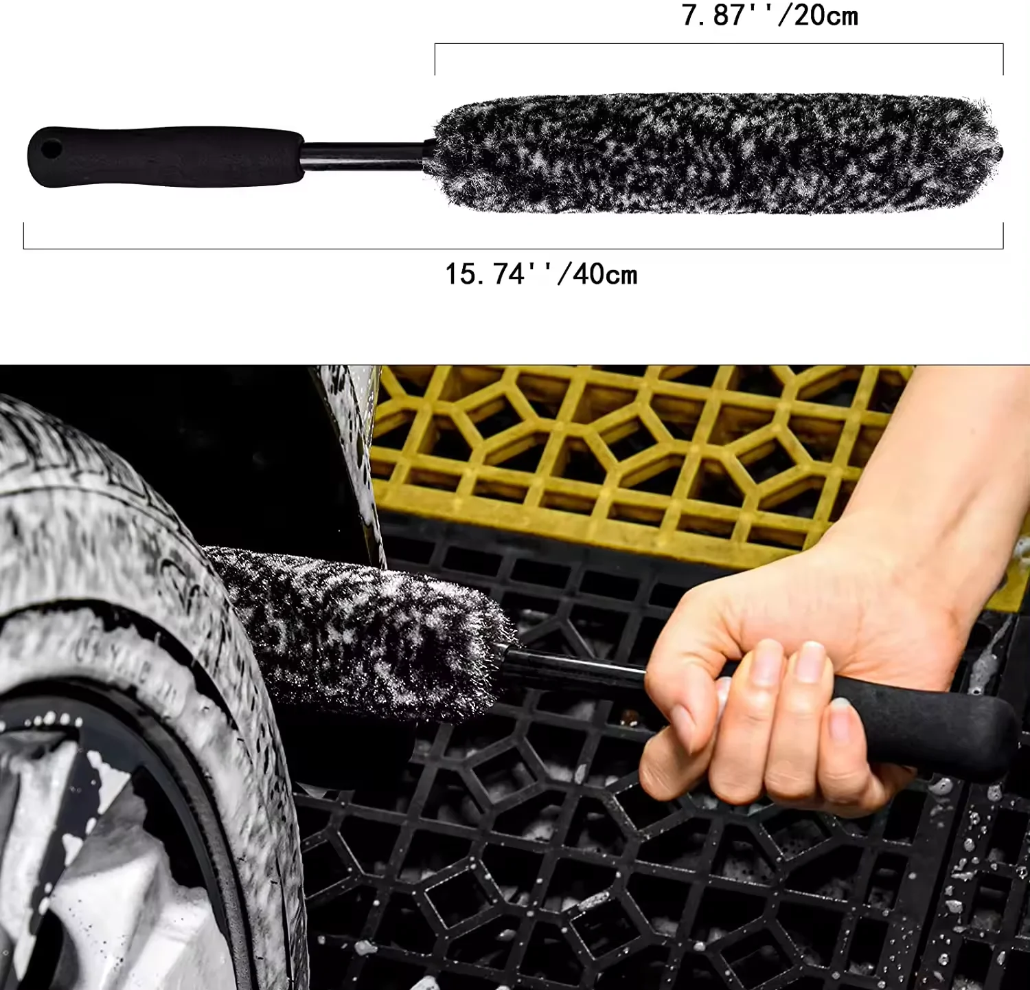2PCS Long Handle premium microfiber car detailing wheel cleaning brush rim hub brush