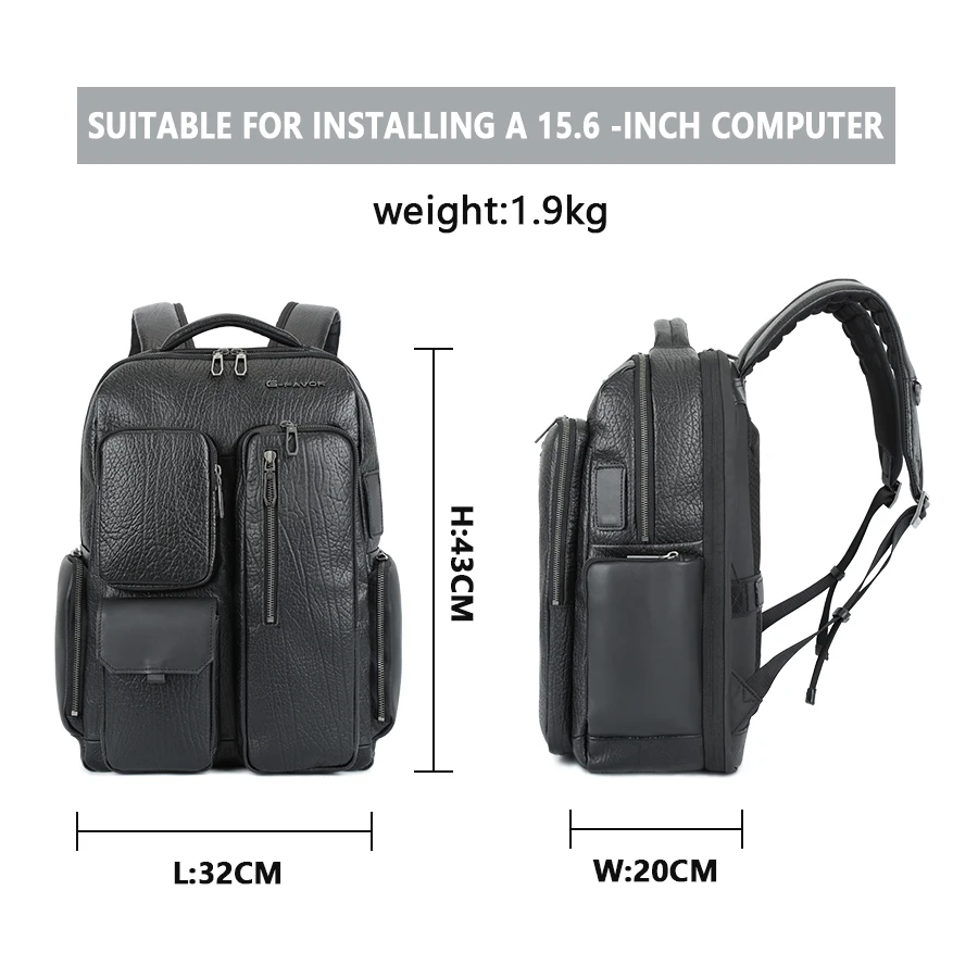 Custom Logo Men Large Capacity Travel  Genuine Leather Bag Cow Leather Bags Factories Anti Theft Laptop Backpack Usb Charing