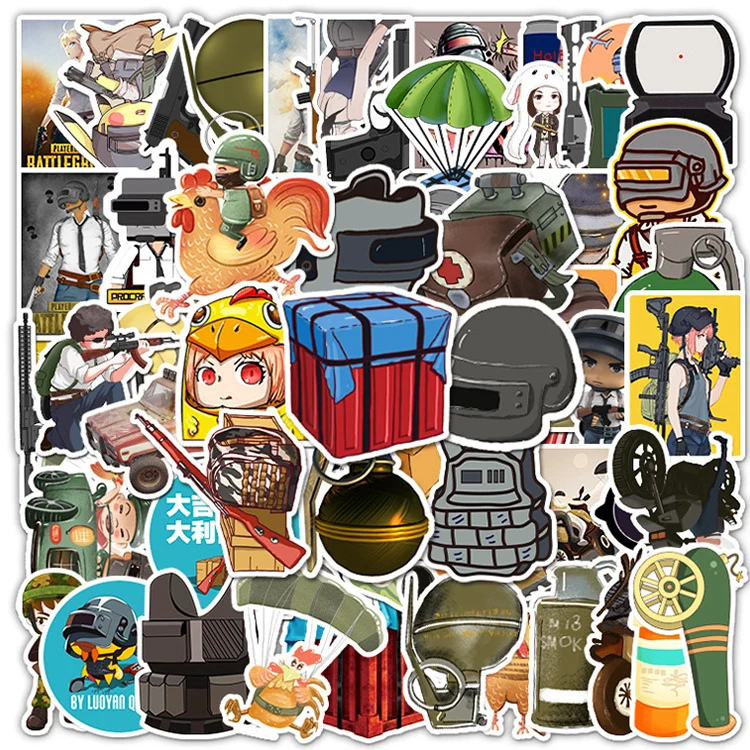 64 sheets of game stickers laptop PVC environmental stickers do not leave traces of  P U B G cartoon stickers