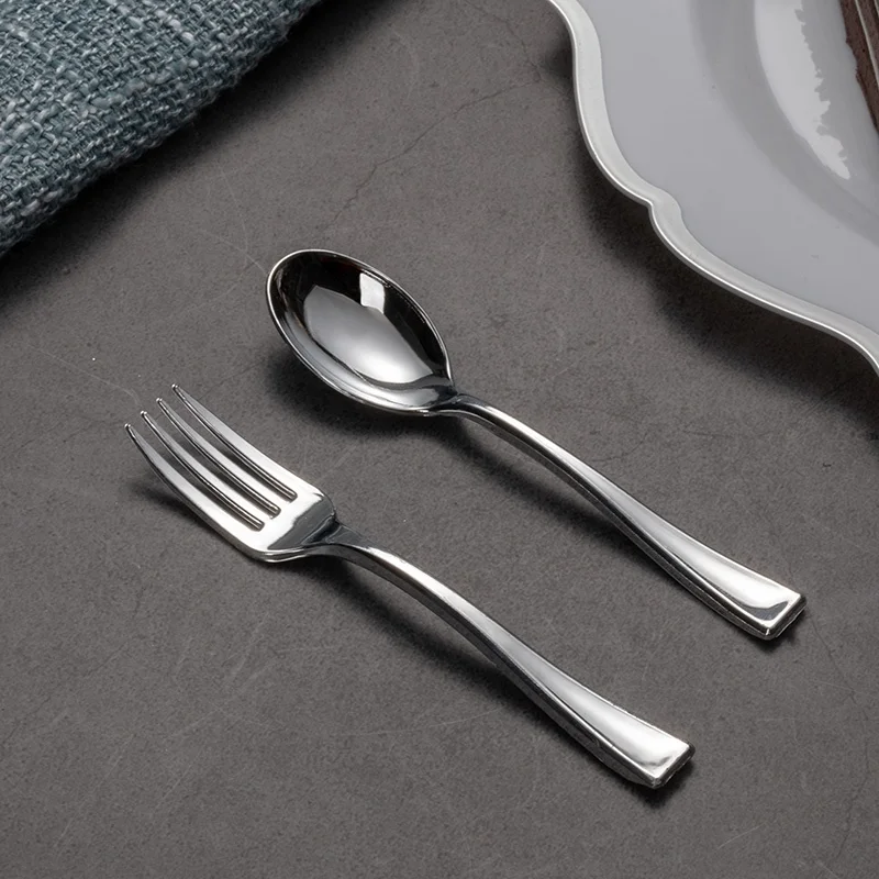Disposable Silverware Cutlery Silver Rose Gold Mini Small Plastic dessert spoons and forks