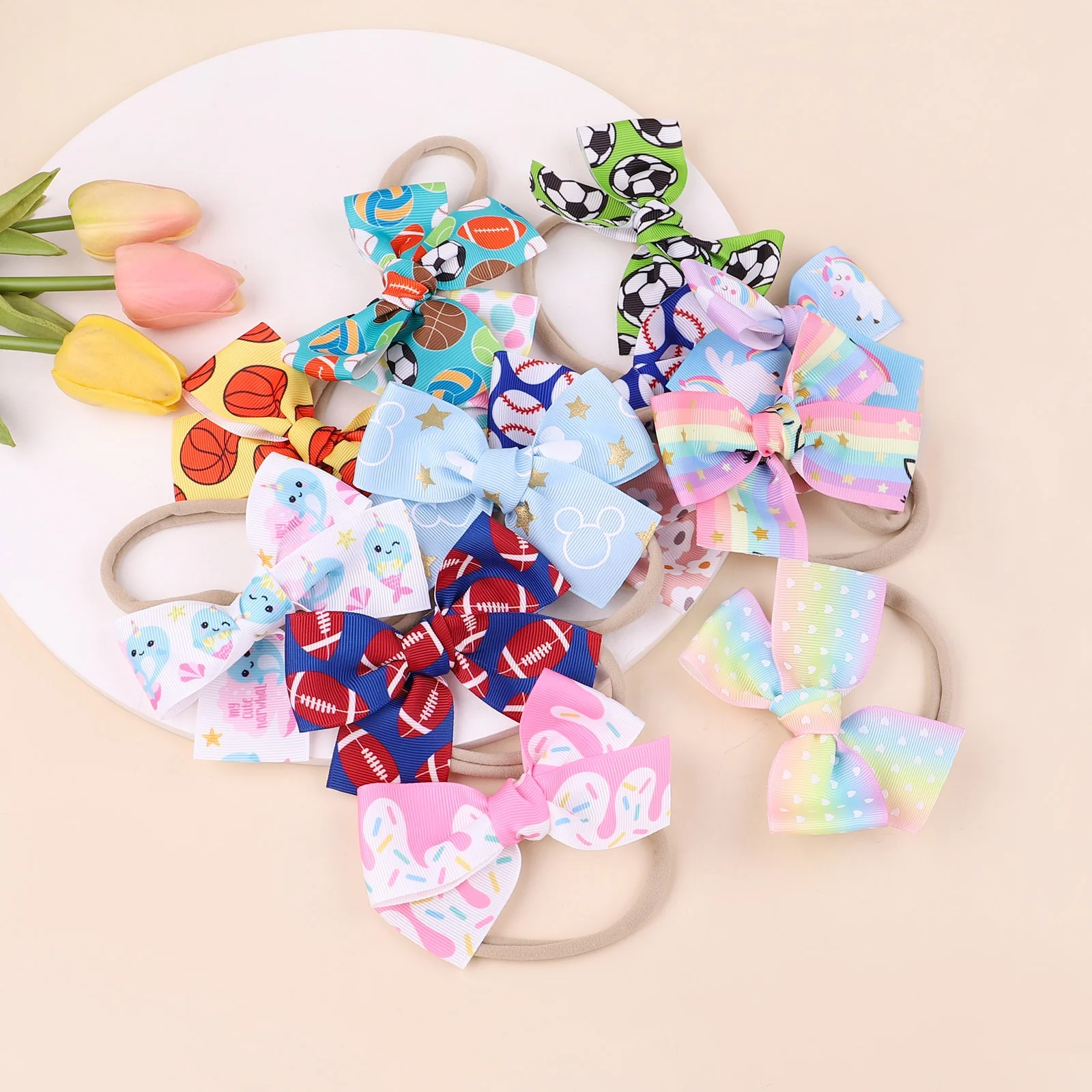 E-Magic wholesale baby girls cute headbands custom soft nylon handmade hair accessories for baby head decoration