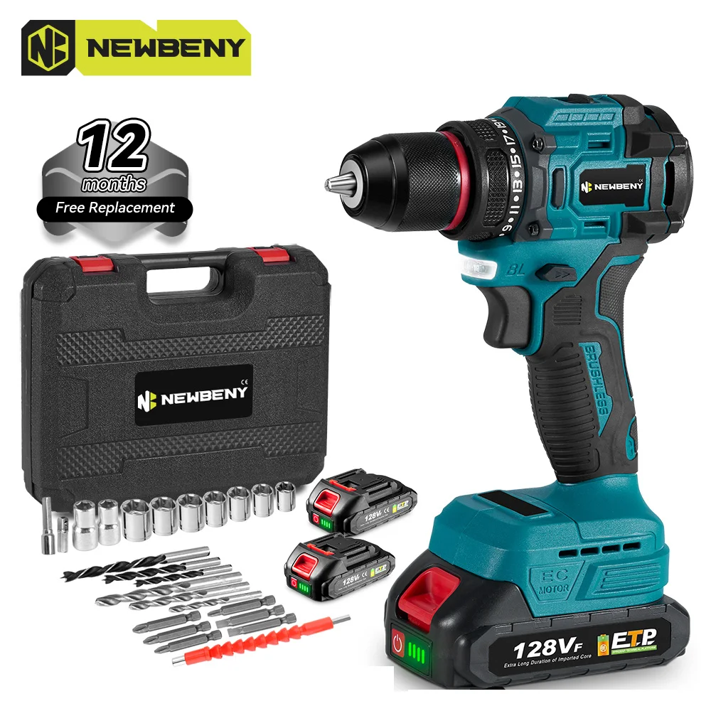 Newbeny 18V 10mm Electric Brushless Power Drill Cordless Screwdriver Impact Drill For makita 18v battery