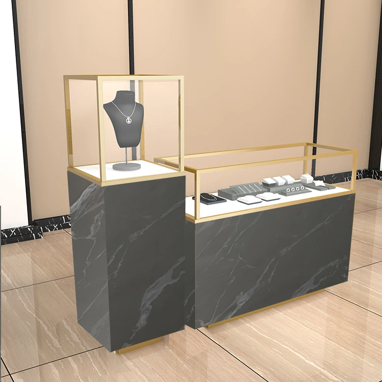 Glass counter display jewelry showcase metal jewelry stand displays for jewelry shop display