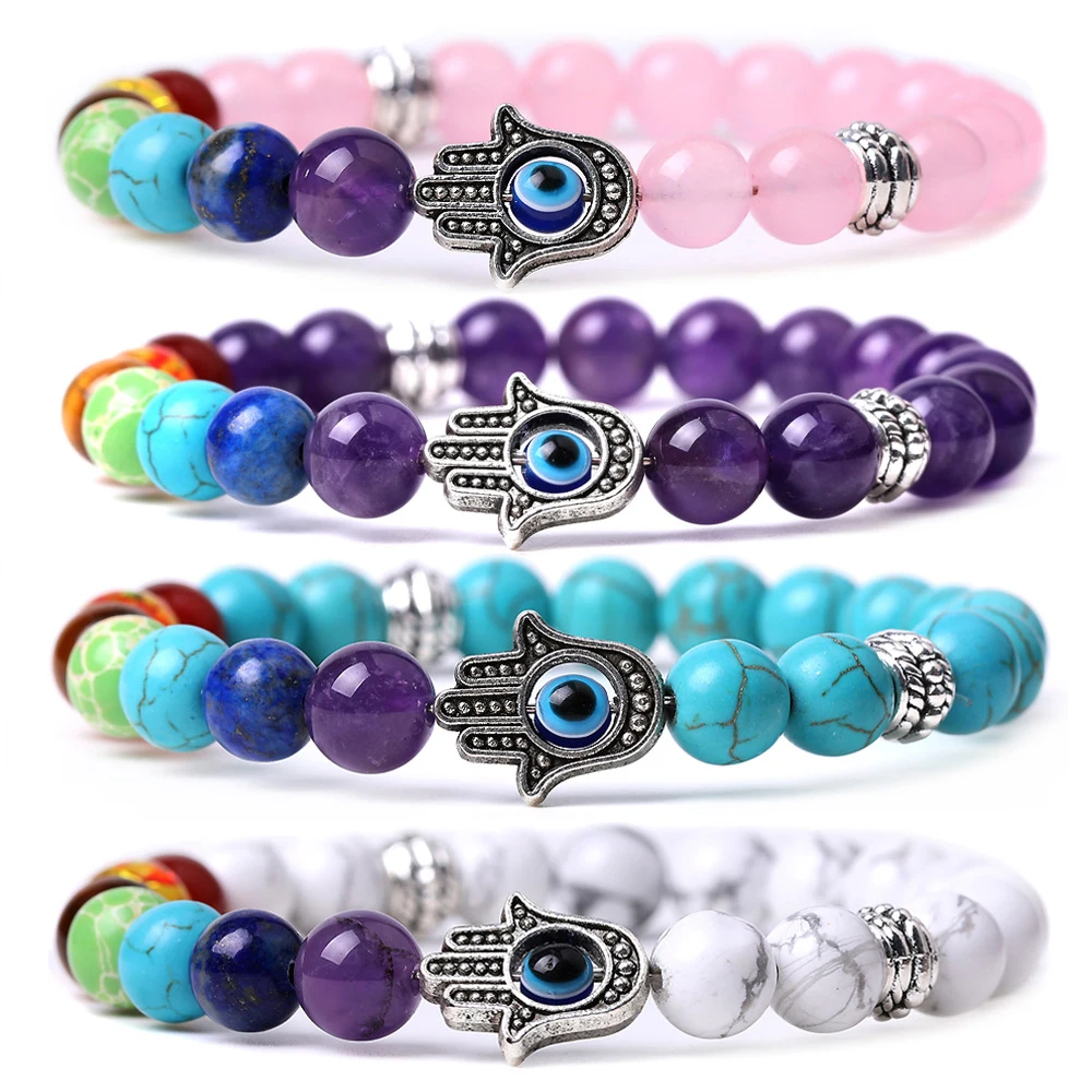 Factory Wholesale Natural Stone Beads Bracelet for Men and Women 7 Chakra Amethyst Rose Quartz Tiger Eye Crystal Beads Bracelet