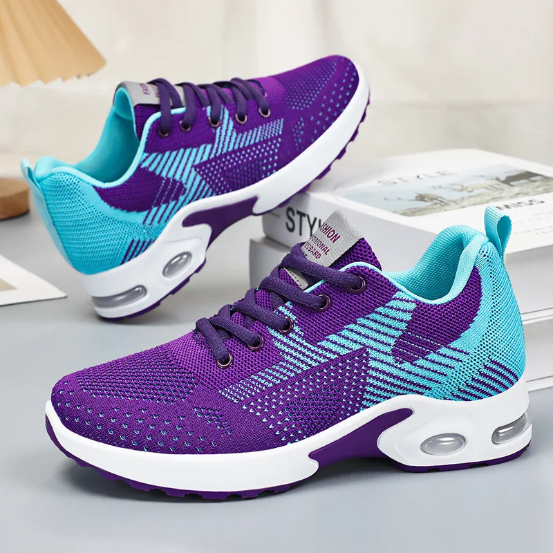 2024 Hot Fashion Breathable Women Thick Soled Flying Woven Casual Shoes Comfortable Lightweight Walking Style Shoes For Women