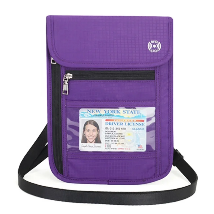 Factory Travel Neck Pouch RFID Passport Adjustable Neck Strap Waterproof Neck Wallet