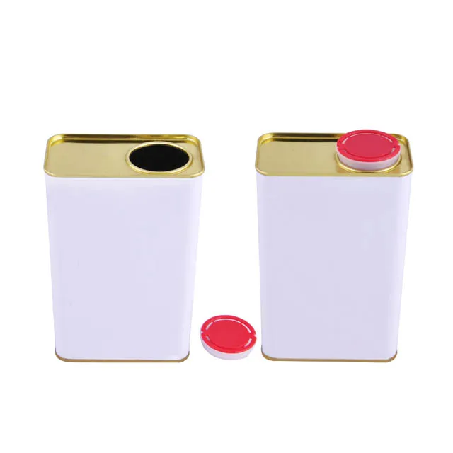 500ML 1L Rectangular Metal cans for Cooking oil Packing Olive Oil Round small Food tin can Gold white color
