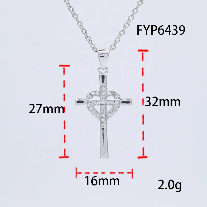 minimalist silver pendant Christian Heart with Cross Pendant 925 sterling silver