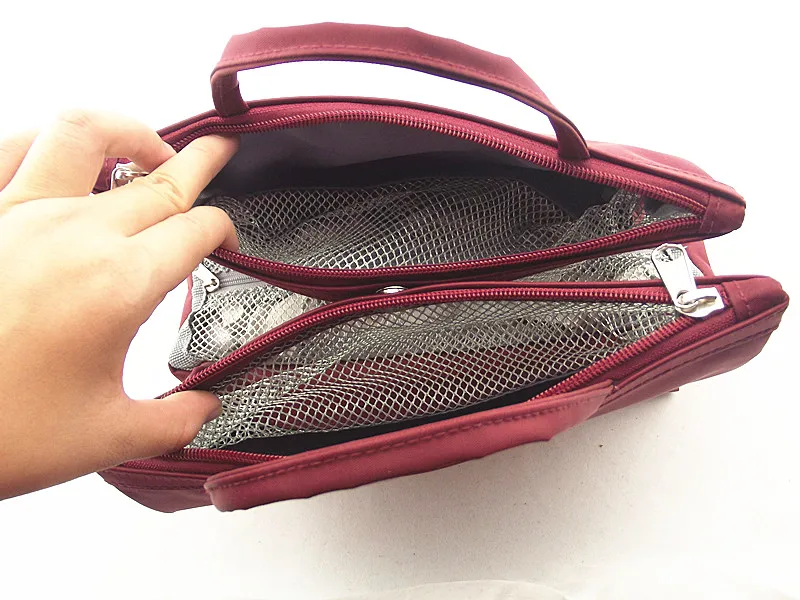 Fashion Mushroom Nail Ornamented wine red wash bag, REACH EU & US test, Sedex Pillar 4