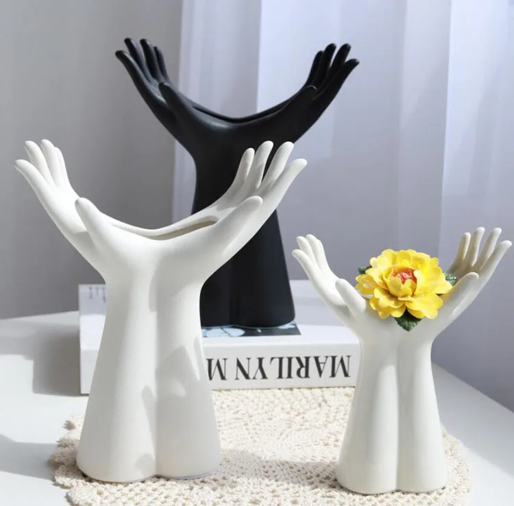 Popular Ceramic Vases Home Decor Porcelain Hand Shape Flowers Vase and Pots Ceramic Vases Jug Tabletop