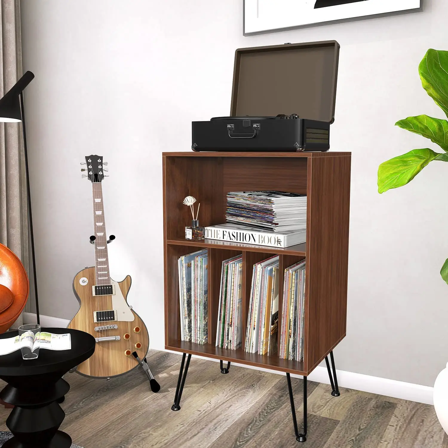 Record Player Stand with Vinyl Storage Turntable Stand Holds Up to 150 Albums Record Player Table Cabinet with Metal Legs