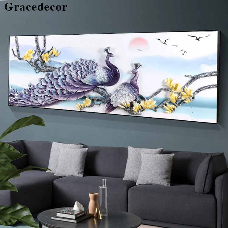 Лидер продаж, лидер продаж, рельефная оригинальная Настенная картина 3D с изображением павлина