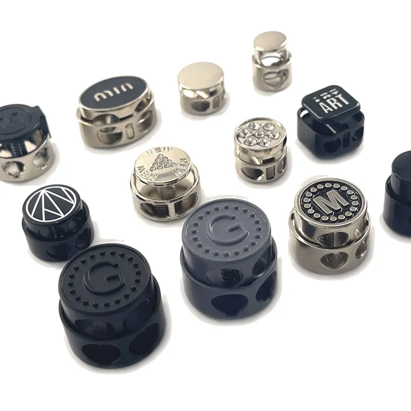 Маленький круглый индивидуальный логотип 5 мм толстый двойной 2 отверстия металлический стопор шнур для шнурка замки