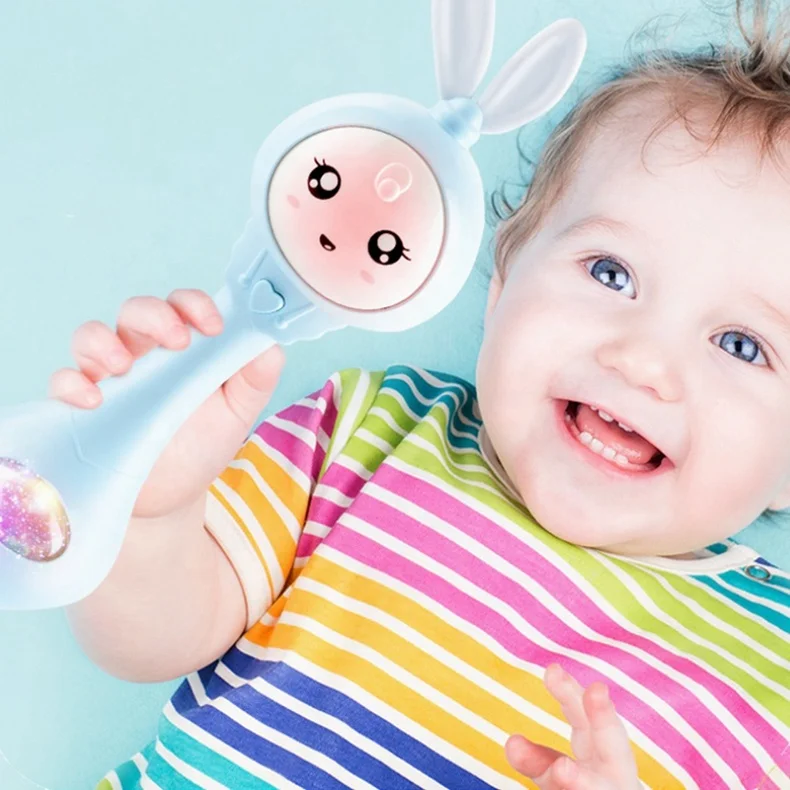 0-1 Years Old Baby Education Toys Infant Hand Bells Baby Music Flashing Rattle Toys Rabbit Teether