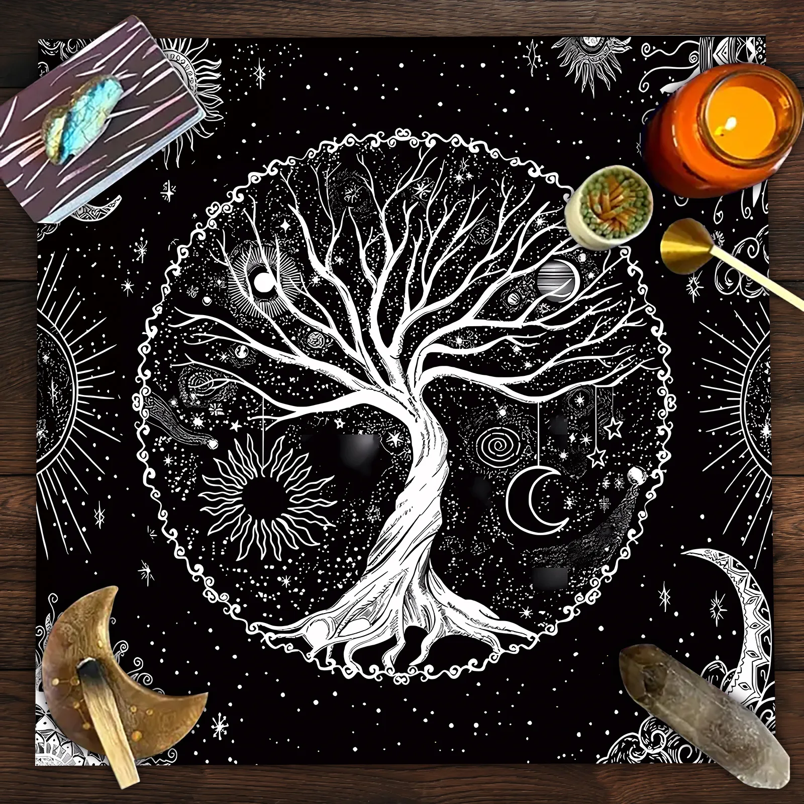 High Quality  49*49cm Velvet  Sun Moon Star Witchcraft Alter Tarot Pagan Wheel Tentacle Triquetra Tarot Tablecloth Mat