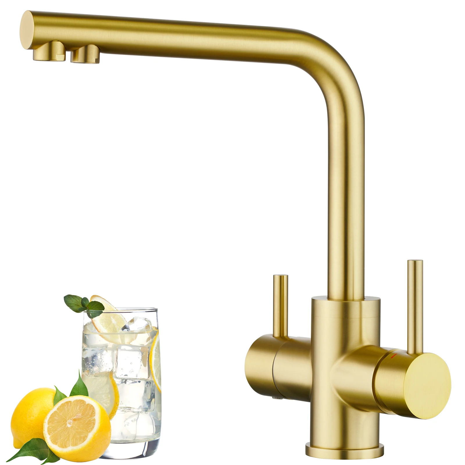 Factory Gold Stainless Steel 304 taps Drinking Water Faucet Kitchen Sink Mixer Double Spout High Faucet