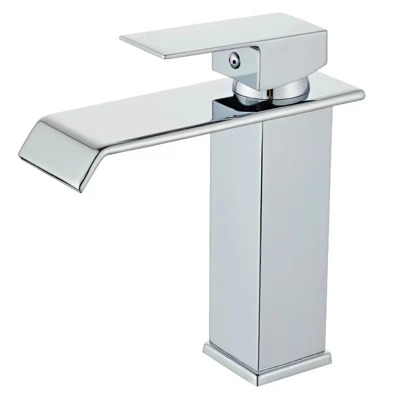 Modern Bathroom Stainless Steel Waterfall Spout Lavatory Faucet Single Handle Square Washbasin Faucet Mixer