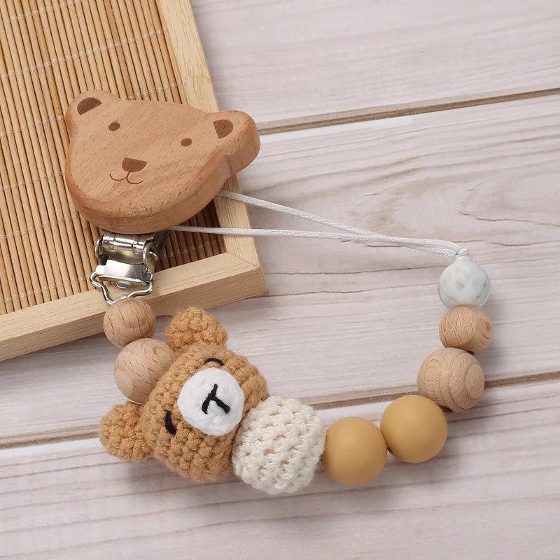 Best selling eco-friendly wooden pacifier clip baby products pacifier crochet baby dummy pacifier chain animals for babies
