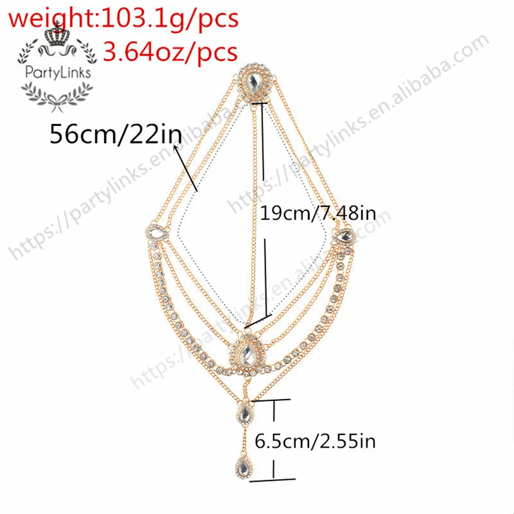 Turkey Kundan Stone Head Chain Crown Rhinestone Back Hold Headbands Headpiece Bridal Wedding Hair Accessories Jewelry Tiara