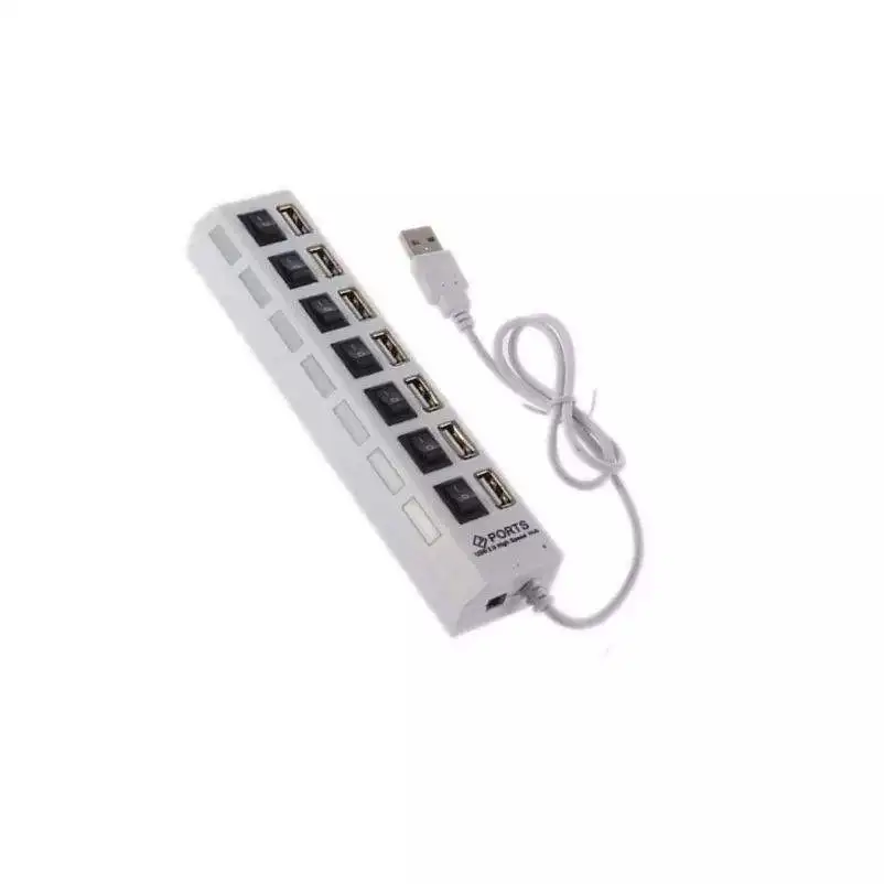 High Speed 7 Port USB 2.0 Multi Splitter Expansion Desktop HUB With LED Indicator ON/OFF Switch