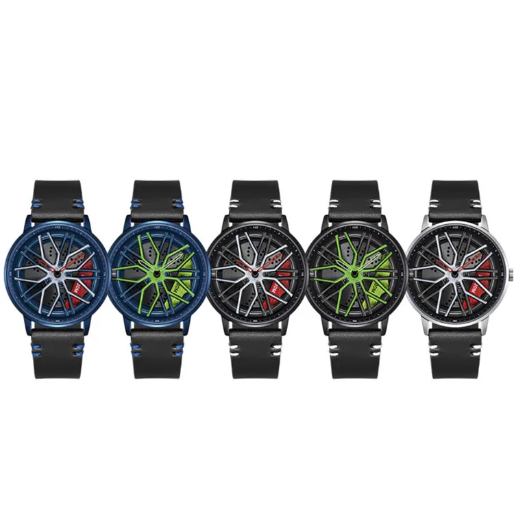 Auto Expensive Stainless Steel gtr Spining Wheel Rolling 360 Degree Rotating Drifting 3d Car Dial Rims Wrist Watches For Men