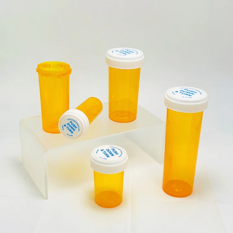 Wholesale Portable Customizable 8 13 16 20 DR Sealed Plastic Bottles With Child Resistance Lid Amber PP Bottles