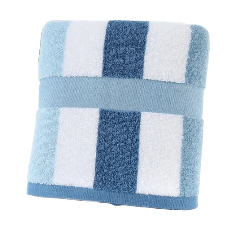 Wholesale High Quality White Blue Stripe Quick Dry Rectangle Beach Towel With Custom Print