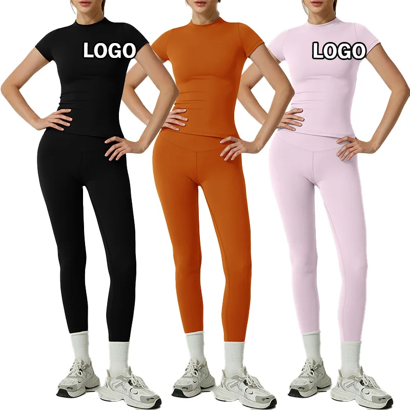 Custom Logo Quick Drying Breathable Yoga Gym Leggings Sets Woman Activewear Fitness Crop Top Leggings Set for Women