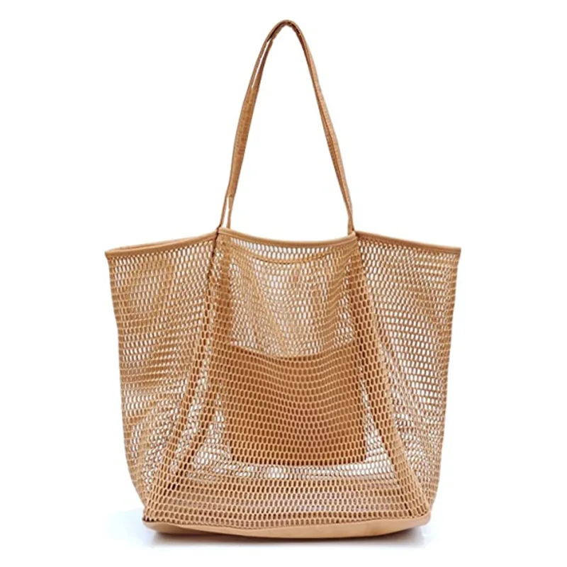 New fashion mesh tote beach bag women shoulder handbag custom logo oversize shopping tote bag