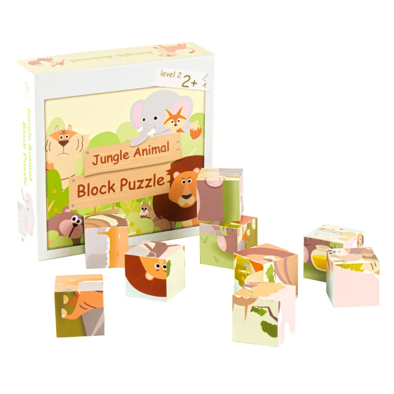 Montessori Game Toddler Wooden Animal Cube  Children Early Educational Toys Intelligence 6 Sides Block Puzzle