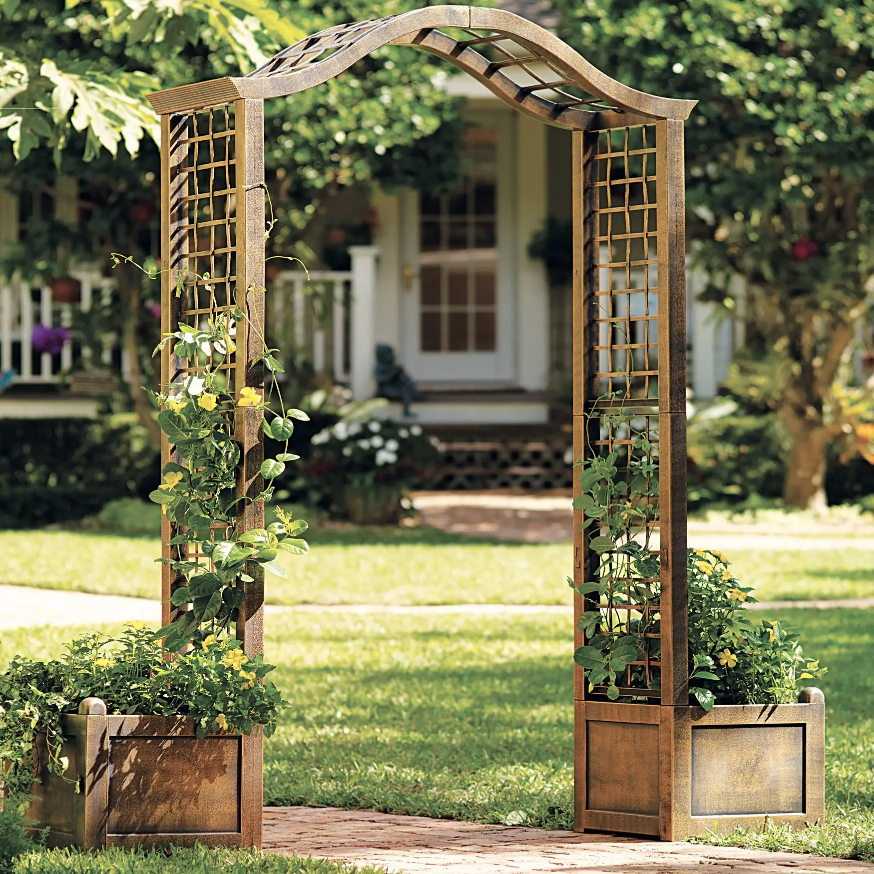 Plastic Coated Decoration Easy Garden Arch with flower pots Garden Arbor Bridge Garden gate