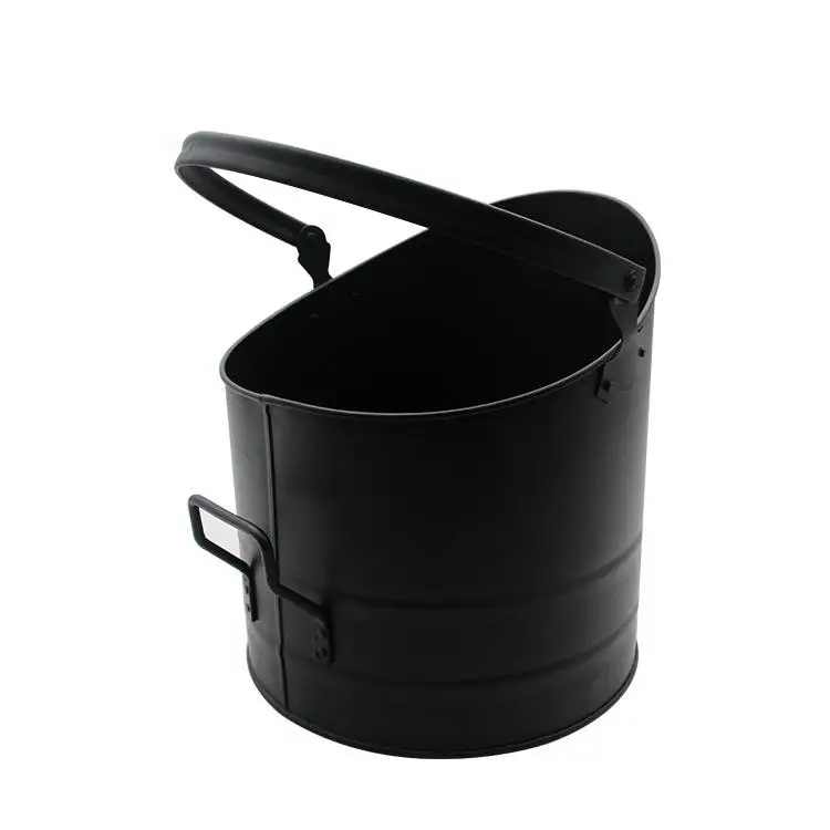 Custom Fireplace Baskets Iron Powder Coating Galvanized Black Coal Fire Bucket With Handle
