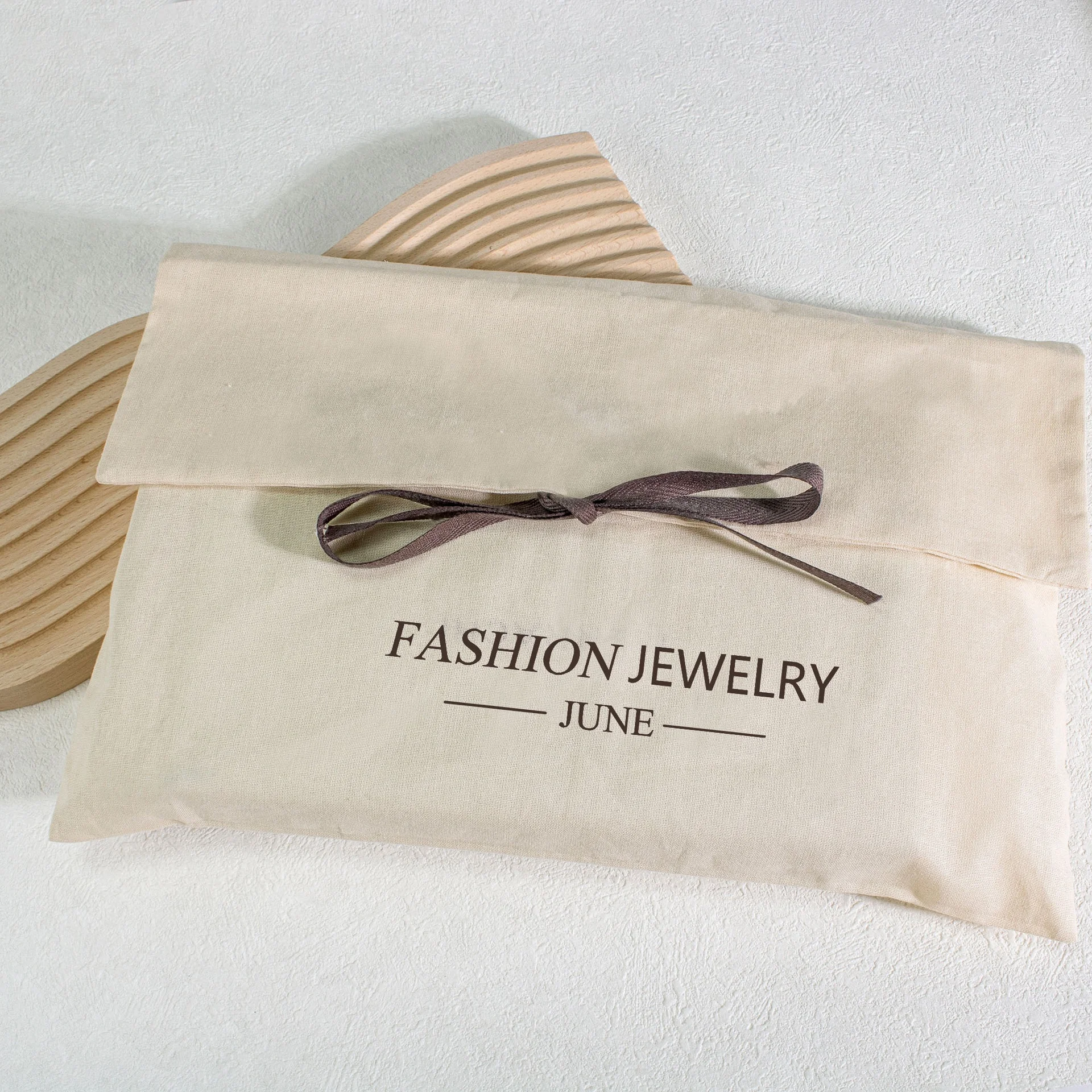 Custom Logo Printed Herringbone Cotton Envelop Dust Bag For Handbags Belts Packaging