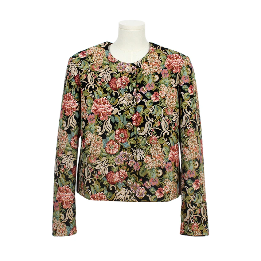 High Quality High Density Custom Floral Jacquard Tapestry Women Coat With Private Label
