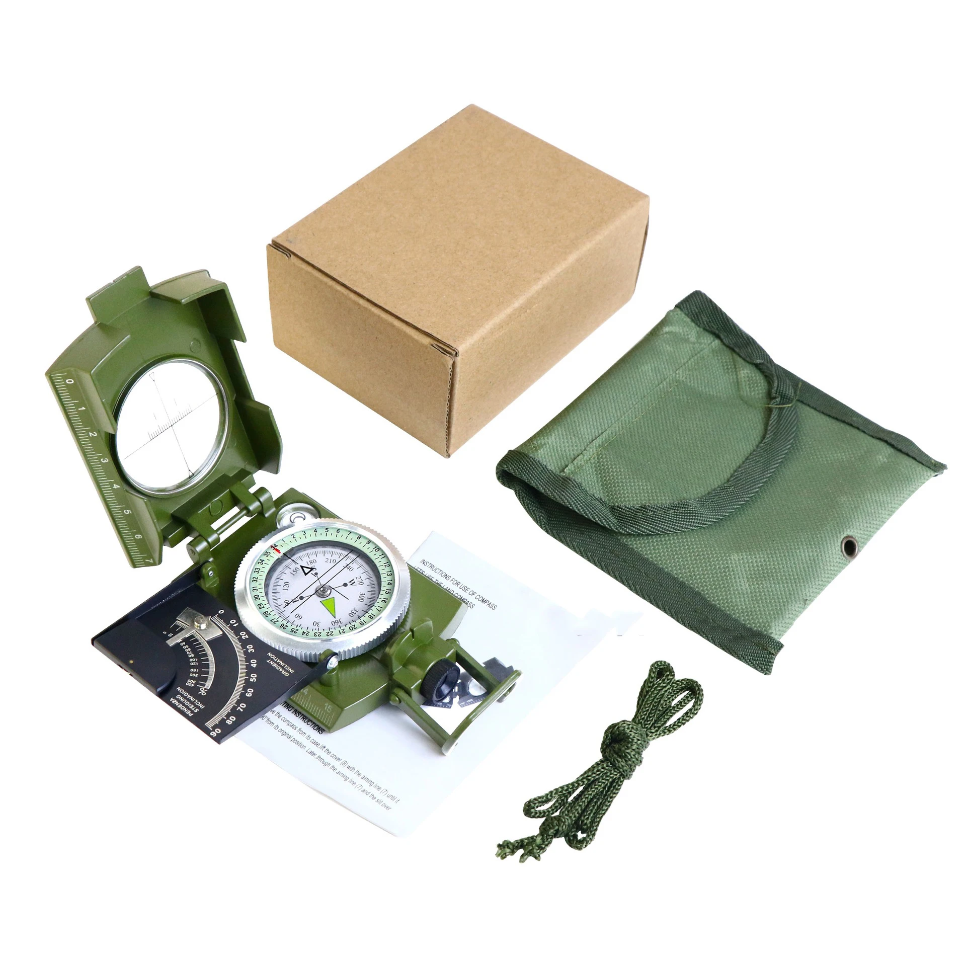 Promotional Outdoor Green Metal Multi Functional Compass Geological Compass High Precision Camping North Needle Compass