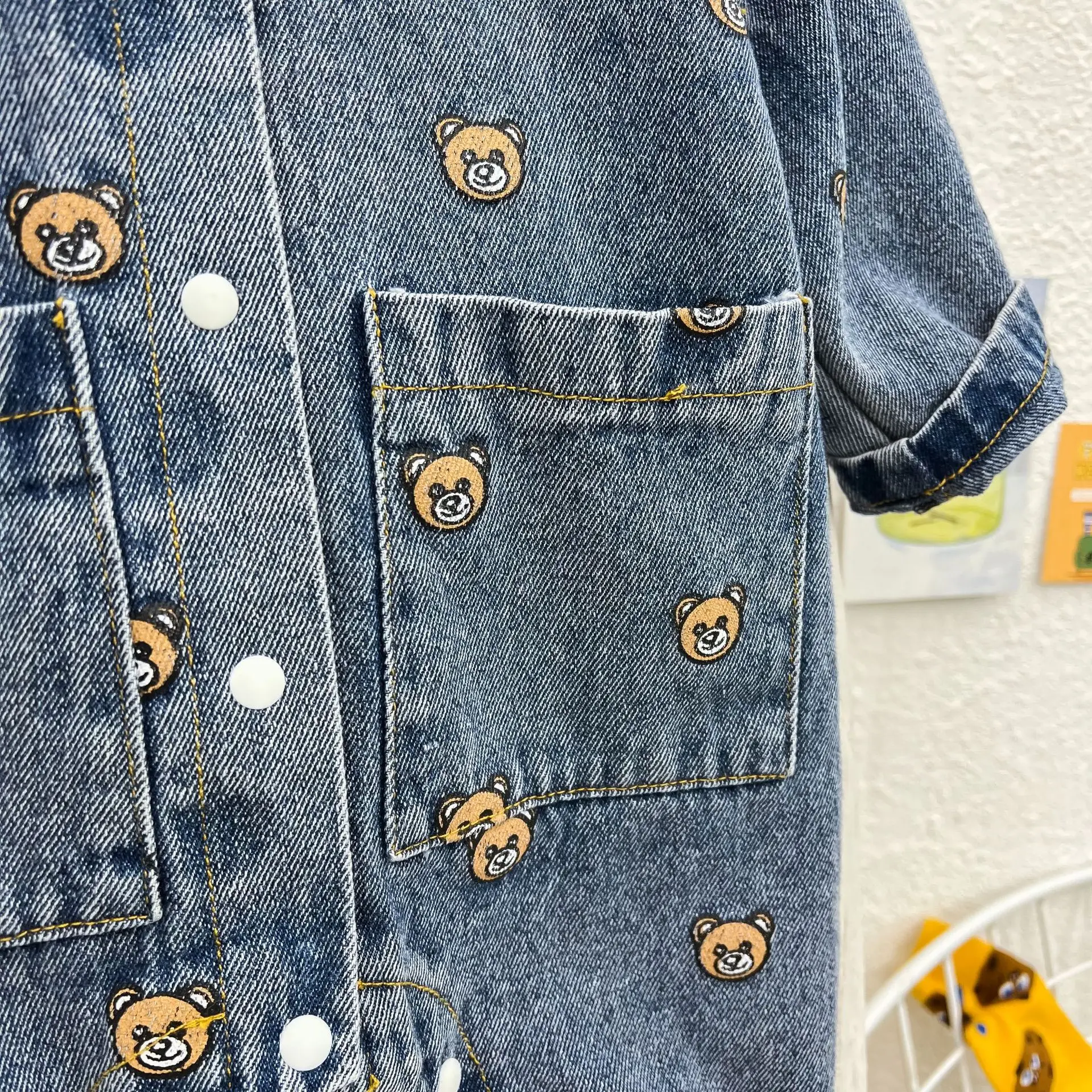 Fashion Autumn Baby Clothes Infant Boys Denim Rompers Front Pocket Toddler Girls Jumpsuits Bear Pattern