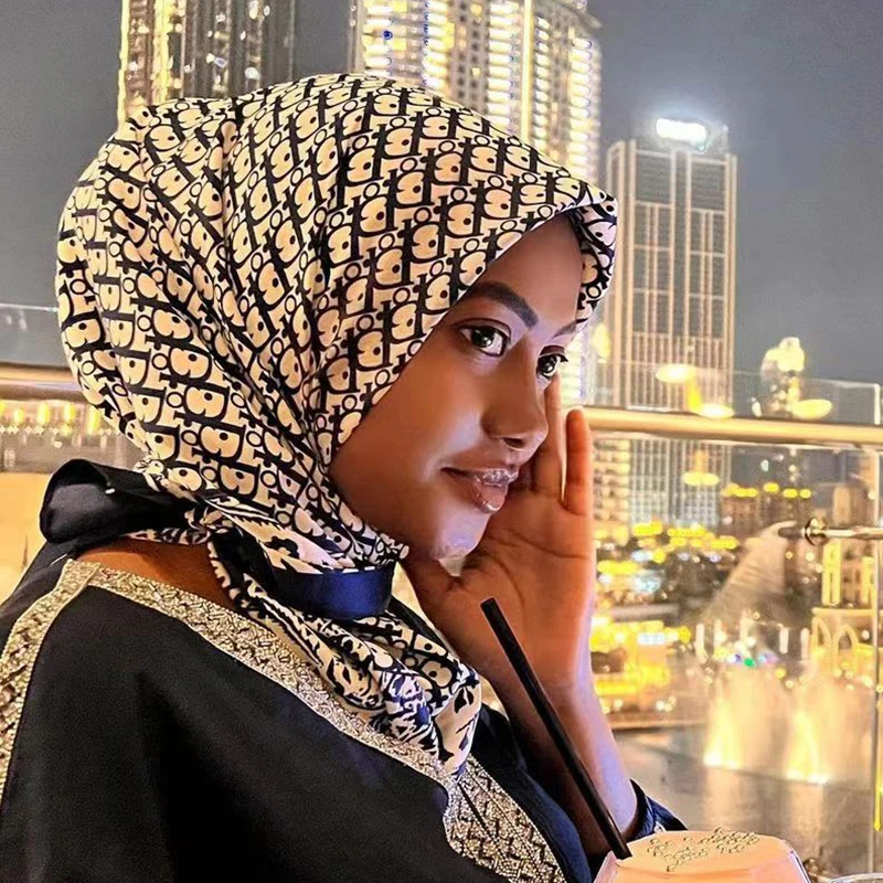 Designed Gorgeous Classical 90cm satin square scarf  Turkish Selling Colored Scarves shawl uae Suitable