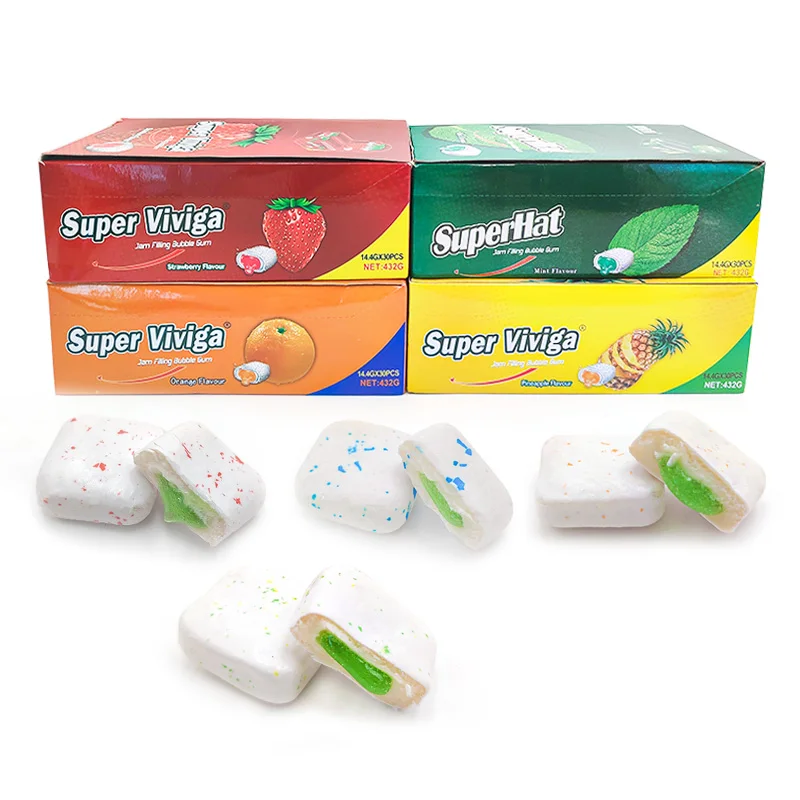 New Arrival Mint Fruity Xylitol Crispy Sweets Filling Jam Sandwich Chewing Gum