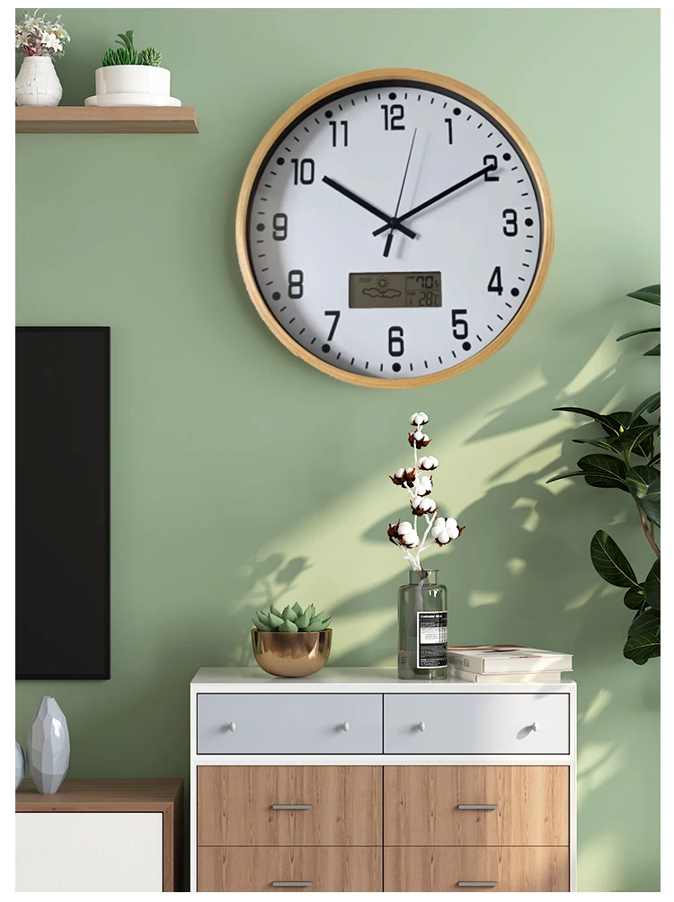 Free Simple Plastic Large 12 Inch Digital  Wall Clock Home Decor With Temperature And Humidity For Living Room