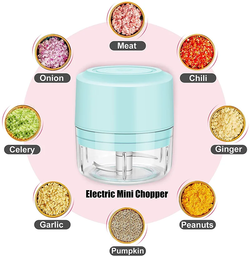 
2021 new design 200ml Wireless Electric Mini Chopper for Garlic Veggie Dicing Mincing 