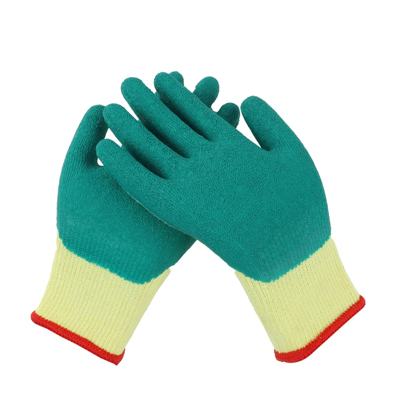 cheap price orange cotton knitted glove cut glove green latex coated Gloves