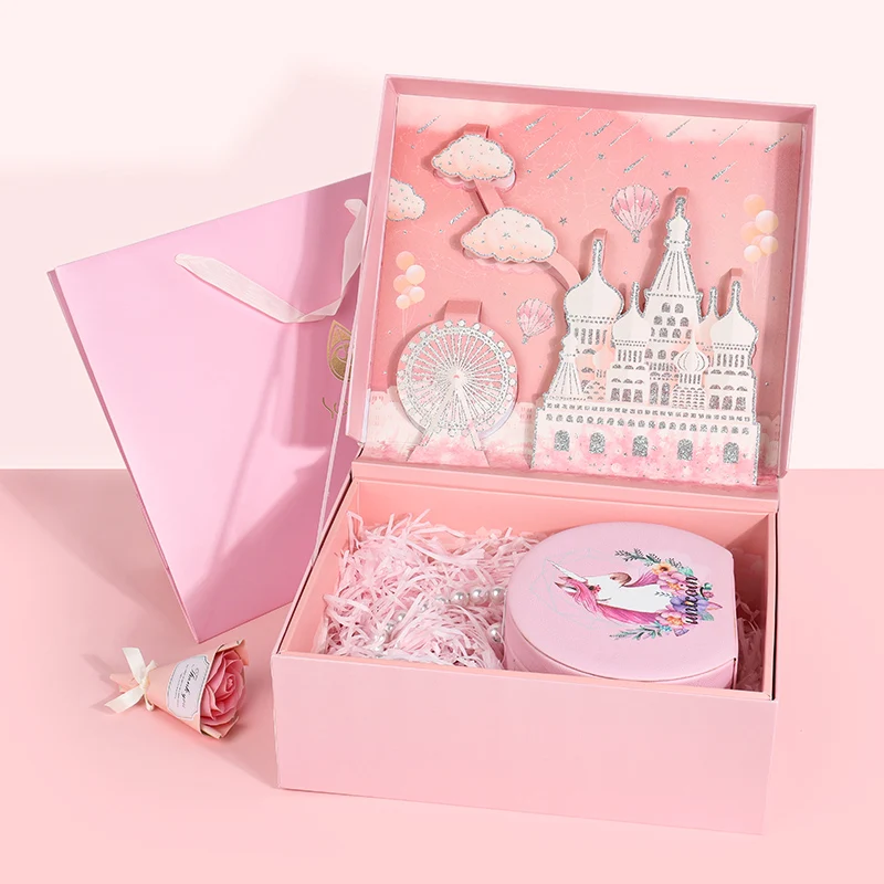 Romantic pink girls surprise gift boxes scented candle coffee mug packing case paper box packaging for birthday gifts