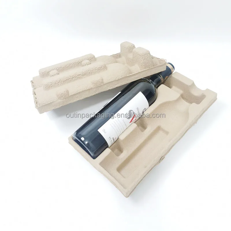 biodegradable Recyclable molded Paper Pulp 2 Bottle Wine Shipper Tray mold pulp wine packaging shipping box inner insert tray