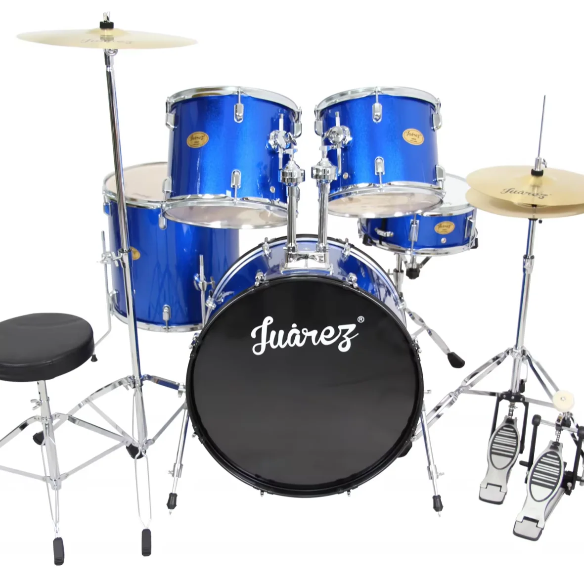 Premier Series WY3000-1 5-Piece Professional Acoustic Drum Set Renee Blue Steel Chamber with Rubber & Birch Drum Heads